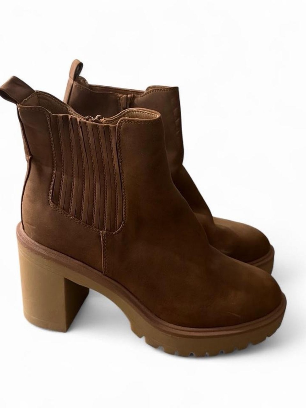 Dolce Vita Brown Suede-Look Chunky Heel Chelsea Booties